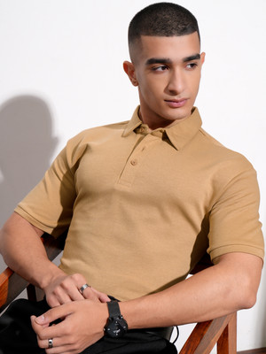 HIGHLANDER Solid Men Polo Neck Brown T-Shirt