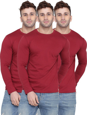 New Trends Collection Solid Men Round Neck Maroon T-Shirt