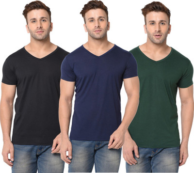 JB Jangoboy Solid Men V Neck Dark Green, Blue, Black T-Shirt