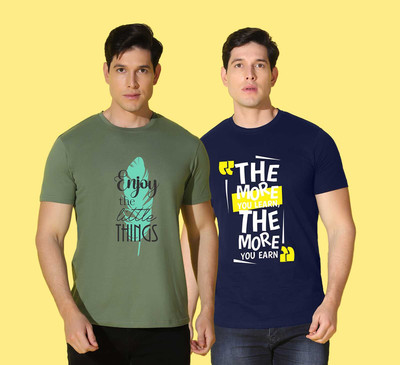 WOOSTRO Printed Men Round Neck Blue, Green T-Shirt