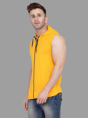 Trendfull Solid Men Hooded Neck Yellow T-Shirt