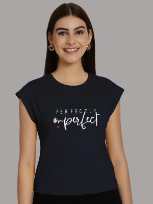 FRISKERS Printed Women Round Neck Dark Blue T-Shirt