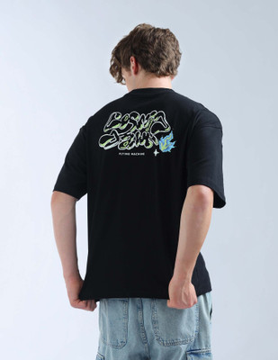 FLYING MACHINE Graphic Print Men Round Neck Black T-Shirt
