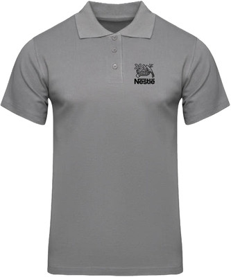 PrintHolic Solid Men Polo Neck Grey T-Shirt