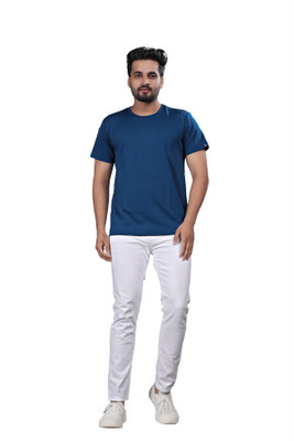 BOLD & BEAUTY Solid Men Round Neck Dark Blue T-Shirt