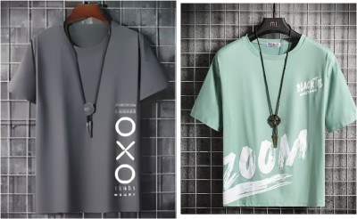 TEE TREE Colorblock Men Round Neck Grey, Light Green T-Shirt