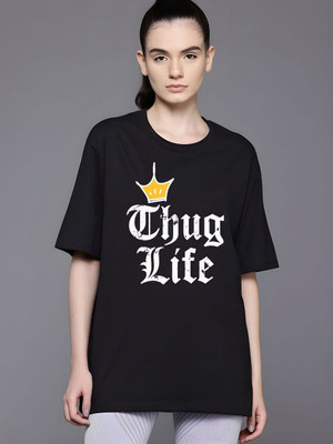 Moda Rapido Graphic Print Women Round Neck Black T-Shirt