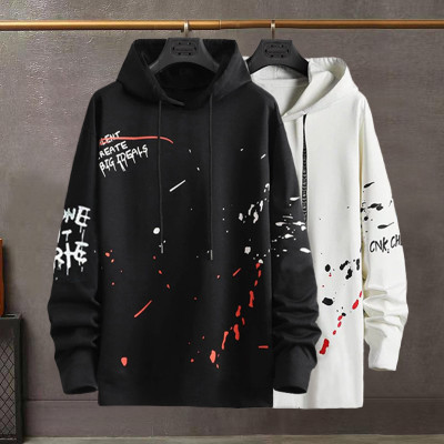 Try This Colorblock Men Hooded Neck White, Black T-Shirt