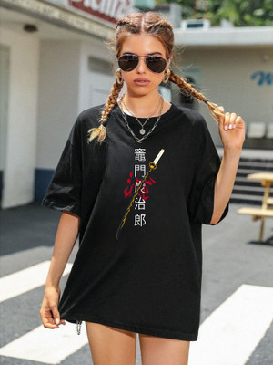 Madilyn Printed Women Round Neck Black T-Shirt
