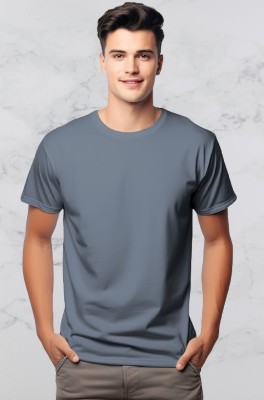 Checks & Squires Solid Men Round Neck Grey T-Shirt