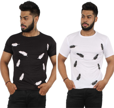 Farlucci Printed Men Round Neck Black, White T-Shirt