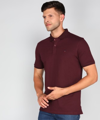 Louis Philippe Sport Solid Men Polo Neck Maroon T-Shirt