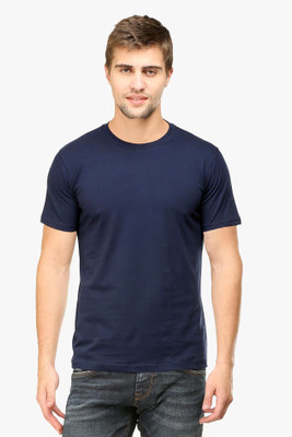 SplashStyle Solid Men Round Neck Navy Blue T-Shirt