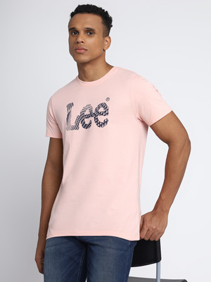 LEE Typography Men Round Neck Pink T-Shirt