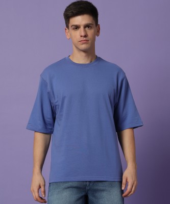 PockMAN Solid Men Round Neck Blue T-Shirt