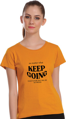 APEX Printed Women Round Neck Yellow T-Shirt