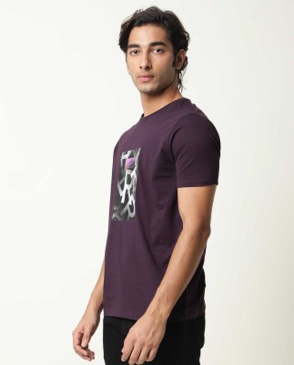 RARE RABBIT Solid Men Crew Neck Purple T-Shirt