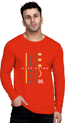 SLOWLORIS Typography Men Round Neck Red T-Shirt
