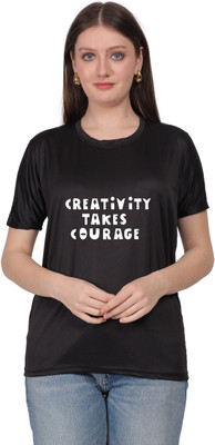 LIFE STYLE COMMERCE Printed Women Round Neck Black T-Shirt