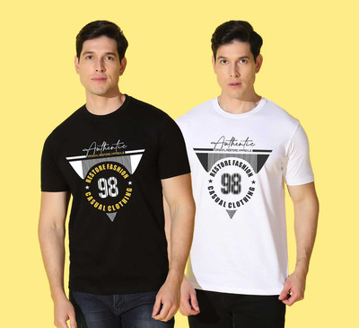 WOOSTRO Printed Men Round Neck Multicolor T-Shirt