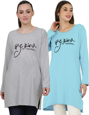The Daspr Nation Printed Women Round Neck Blue, Grey T-Shirt