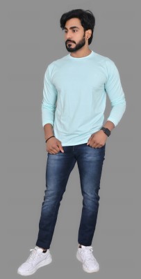 Allons-Y Let's go Solid Men Round Neck Light Blue T-Shirt