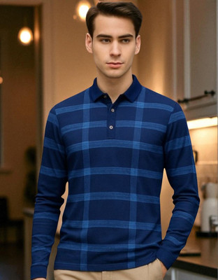 Autna Printed Men Polo Neck Navy Blue T-Shirt