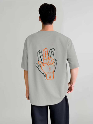 FUNKARI Printed Men Round Neck Grey T-Shirt