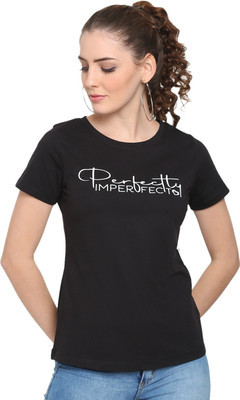 HouseOfCommon Typography Women Round Neck Black T-Shirt