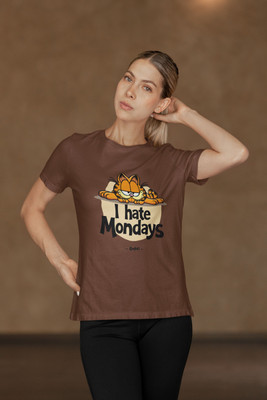 Stylewill Graphic Print Women Round Neck Brown T-Shirt