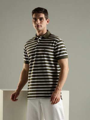 TOMMY HILFIGER Striped Men Polo Neck Green T-Shirt