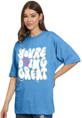 Clori Printed, Graphic Print Women Round Neck Light Blue T-Shirt
