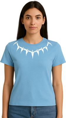 Buddy Collection Printed, Graphic Print Women Round Neck Light Blue T-Shirt