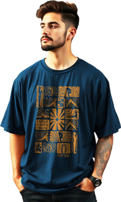 AUSK Printed Men Round Neck Dark Blue T-Shirt