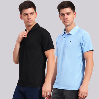 DUCOHIVE Solid Men Polo Neck Blue, Black T-Shirt
