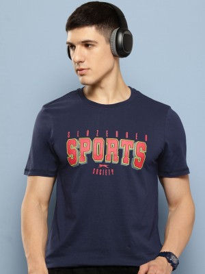 SLAZENGER Printed Men Round Neck Blue T-Shirt