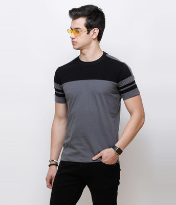 Wrath Colorblock Men Round Neck Black, Grey T-Shirt