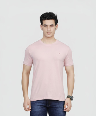 Forensic Solid Men Round Neck Pink T-Shirt