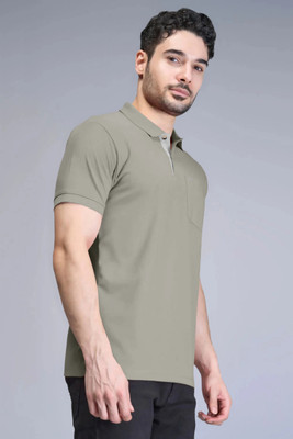 Triptee Solid Men Polo Neck Grey T-Shirt