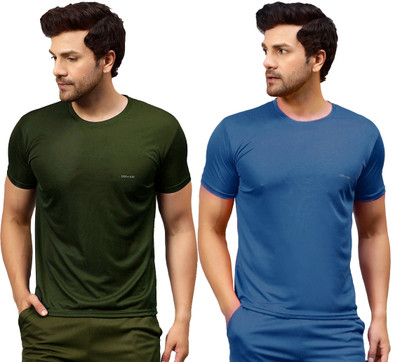 UDI n ADI Solid Men Round Neck Dark Blue, Green T-Shirt