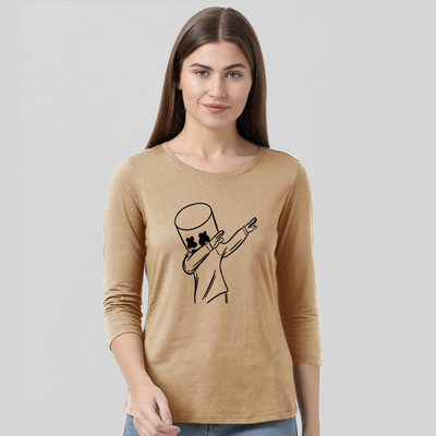 Nilan Tees Wear Printed Women Round Neck Beige T-Shirt