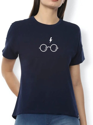 Smart Colors Printed Women Round Neck Dark Blue T-Shirt