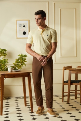 VAN HEUSEN Solid Men Polo Neck Beige T-Shirt