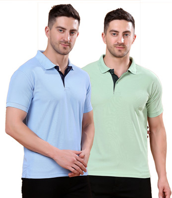 Louis Bayrad Solid Men Polo Neck Light Blue, Light Green T-Shirt