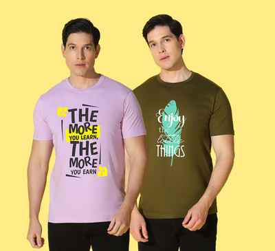 WOOSTRO Printed Men Round Neck Multicolor T-Shirt