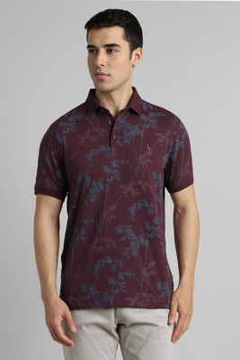 Simon Carter London Printed Men Polo Neck Maroon T-Shirt