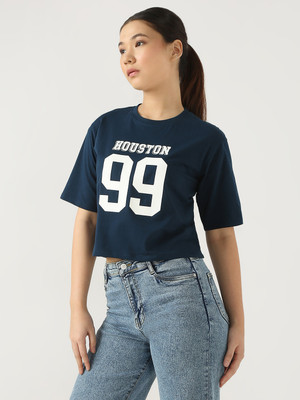 Kraus Jeans Graphic Print Women Round Neck Blue T-Shirt