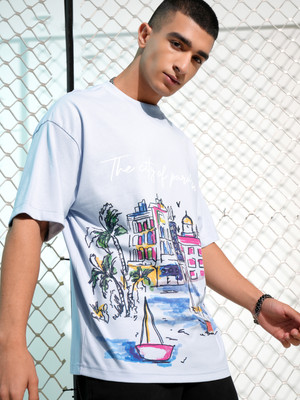 HIGHLANDER Printed Men Round Neck Grey T-Shirt