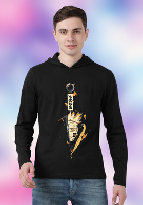 FastColors Printed Men Hooded Neck Black T-Shirt