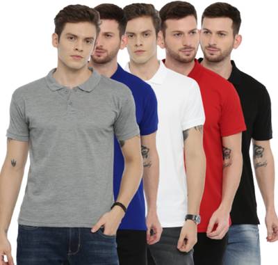 Cottsberry Solid Men Polo Neck Dark Blue, Red, White, Black, Grey T-Shirt